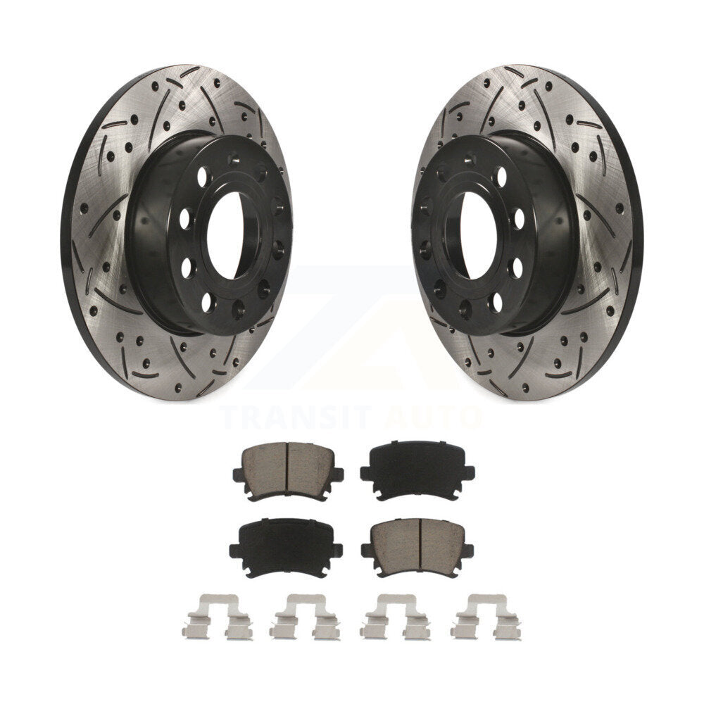 Rear Drill Slot Brake Rotors Ceramic Pad Kit For Volkswagen Jetta Rabbit Audi A3