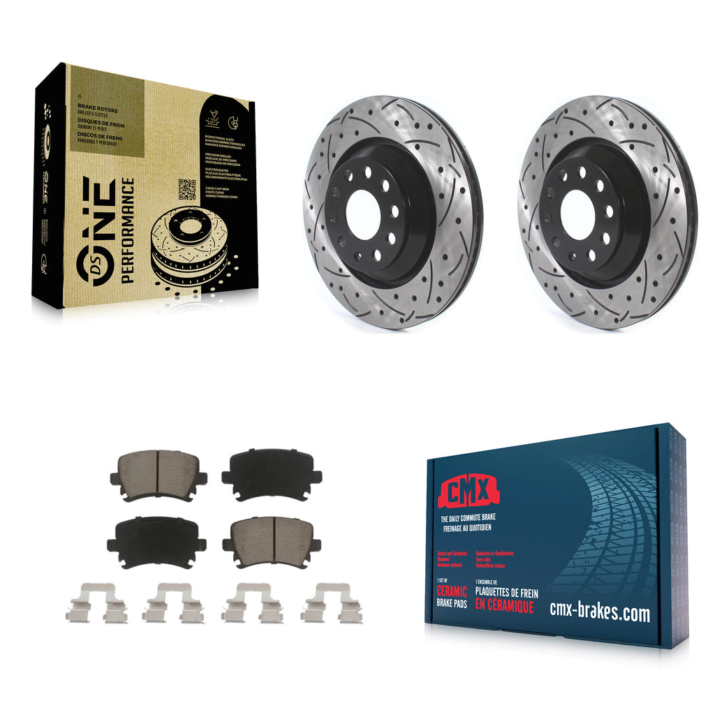 Rear Drill Slot Brake Rotors Ceramic Pad Kit For Volkswagen CC Passat GTI Golf R