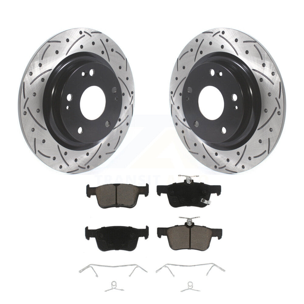 Rear Coated Drilled Slotted Disc Brake Rotor And Ceramic Pad Kit For Honda Civic