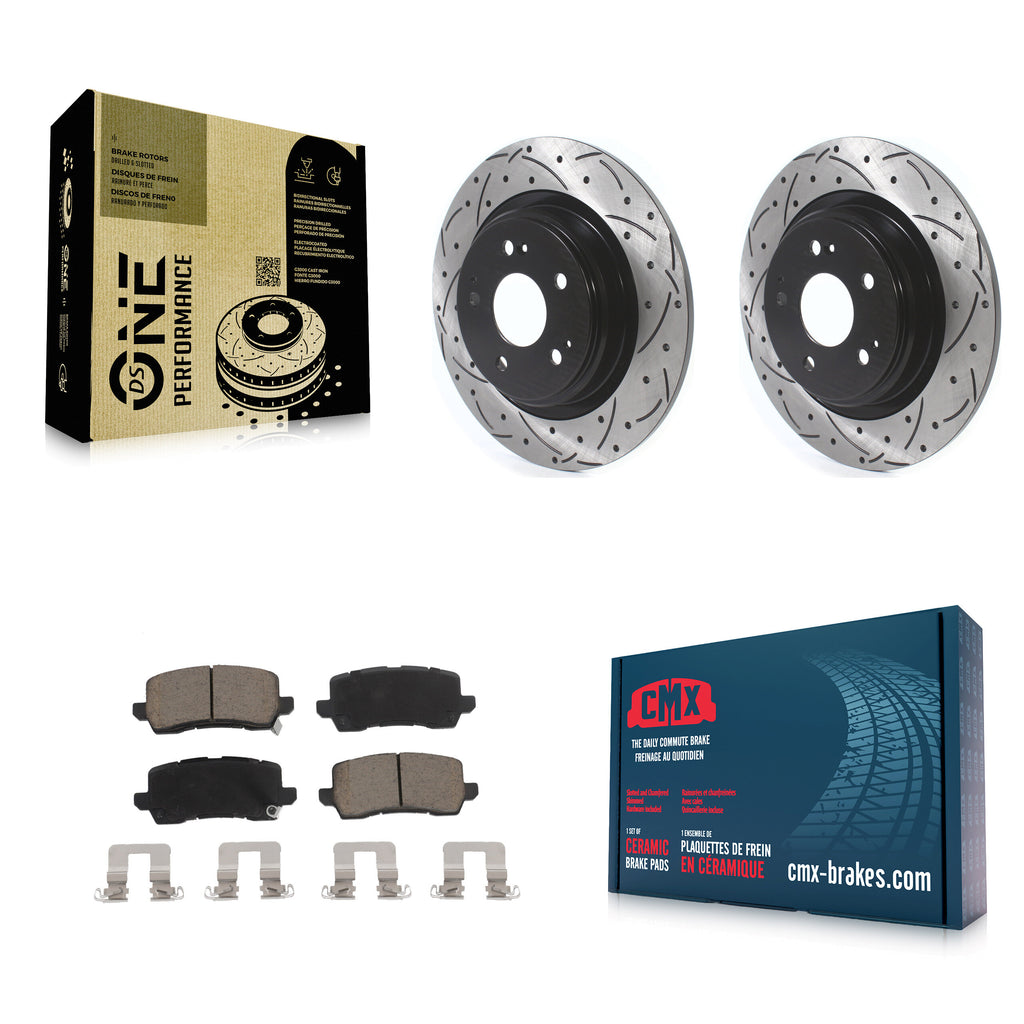 [Rear] 2017-2020 Acura MDX Performance Drilled & Slotted Brake Rotor & Ceramic Pads Kit For Max Braking