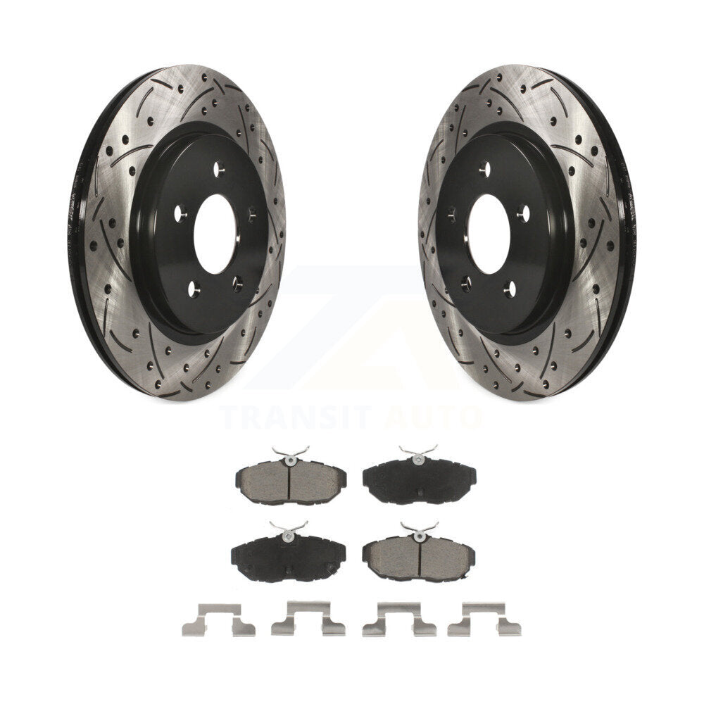 Rear Coated Drilled Slotted Disc Brake Rotors & Ceramic Pad Kit For Ford Mustang