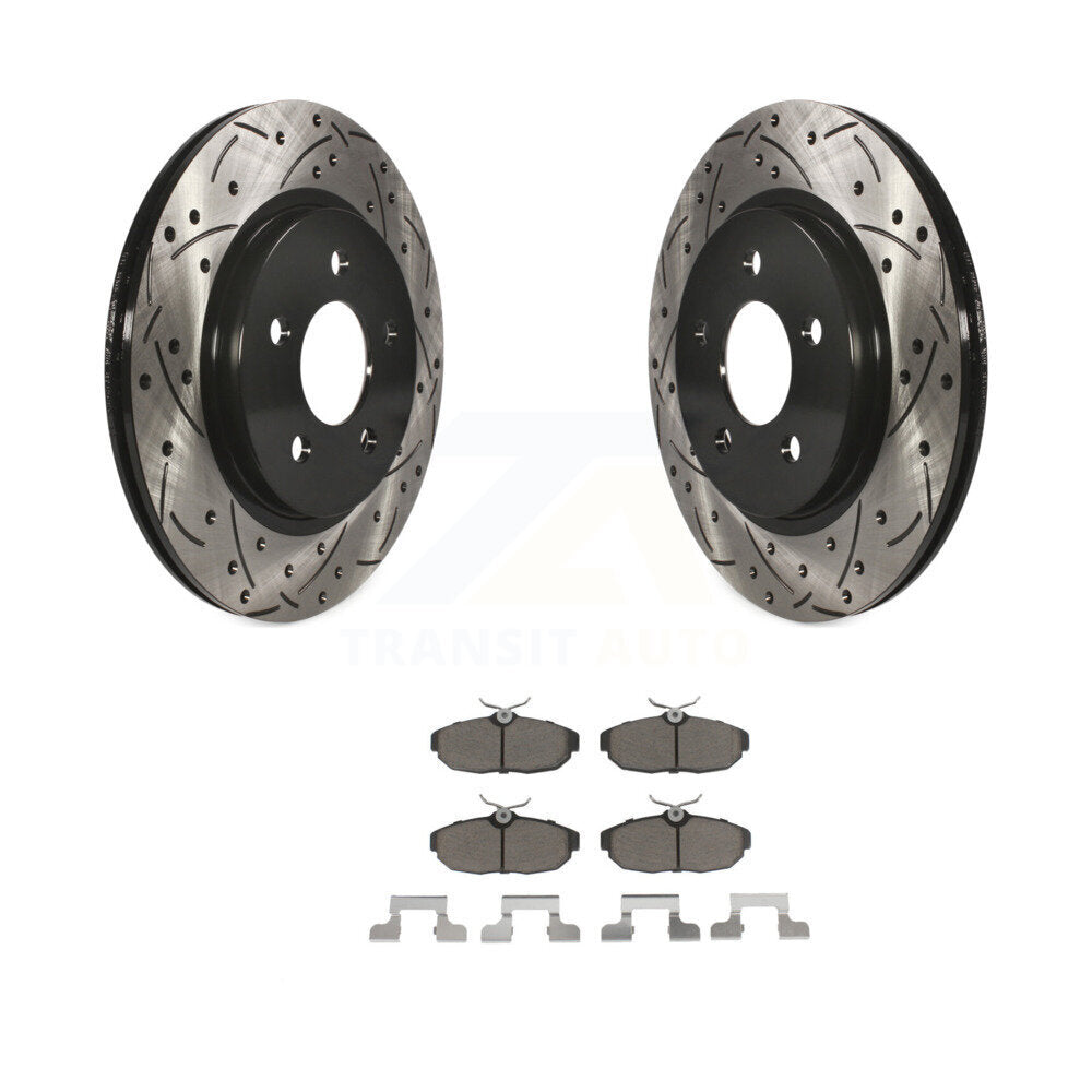 Rear Coated Drilled Slotted Disc Brake Rotors & Ceramic Pad Kit For Ford Mustang