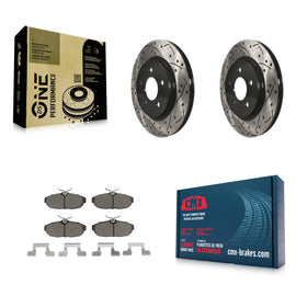 Rear Coated Drilled Slotted Disc Brake Rotors & Ceramic Pad Kit For Ford Mustang