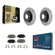 Charger l'image dans la galerie, Rear Coated Drilled Slotted Disc Brake Rotor &amp; Ceramic Pad Kit For Mazda 3 Sport