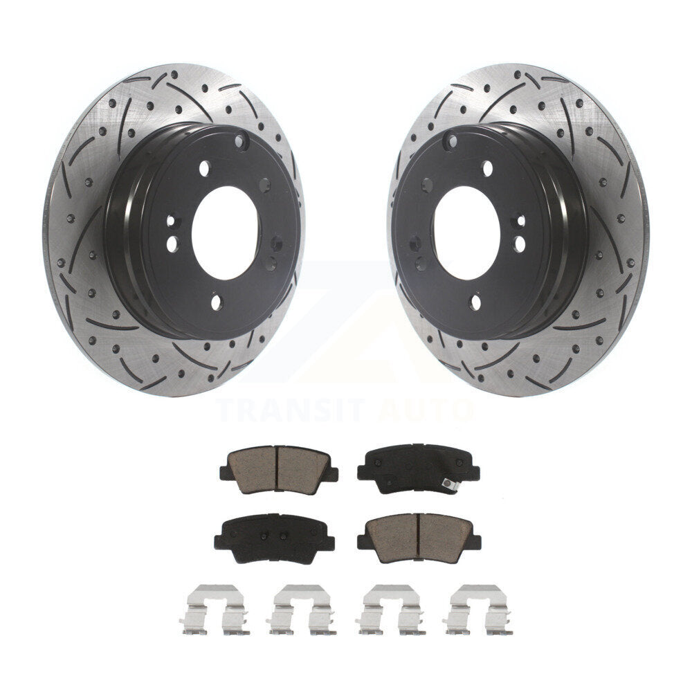 Rear Drill Slot Brake Rotors Ceramic Pad Kit For Hyundai Sonata Kia Optima Azera