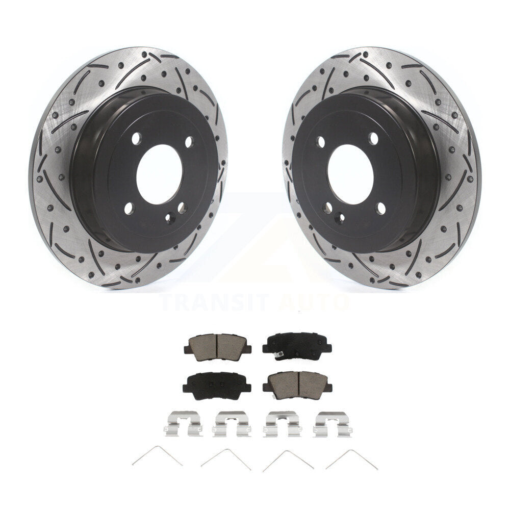 Rear Coat Drill Slot Disc Brake Rotor Ceramic Pad Kit For Hyundai Accent Kia Rio