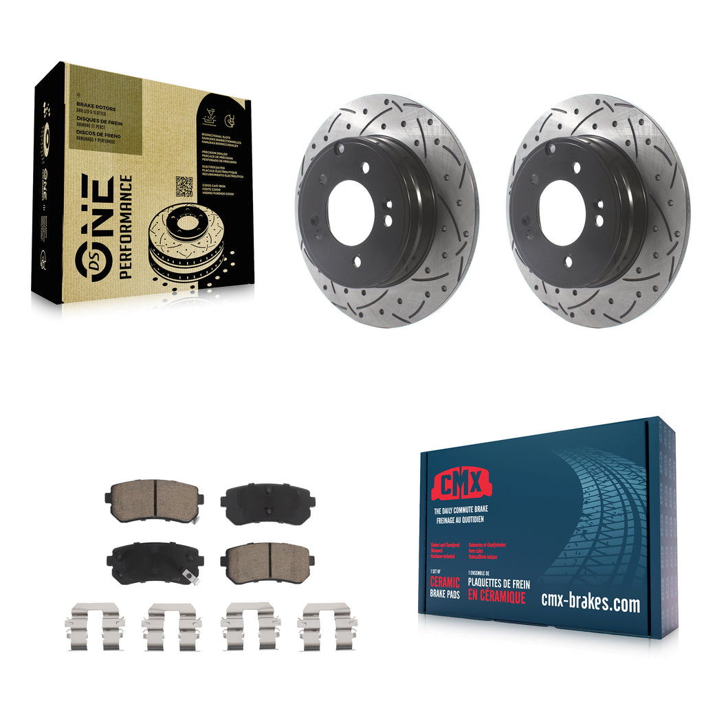 Rear Drilled Slot Disc Brake Rotor Ceramic Pad Kit For Hyundai Sonata Kia Optima