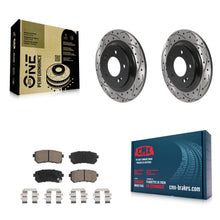 Charger l'image dans la galerie, [Rear] 2016 Kia Optima LX/EX/LX 1.6T Performance Drilled &amp; Slotted Brake Rotor &amp; Ceramic Pads Kit For Max Braking