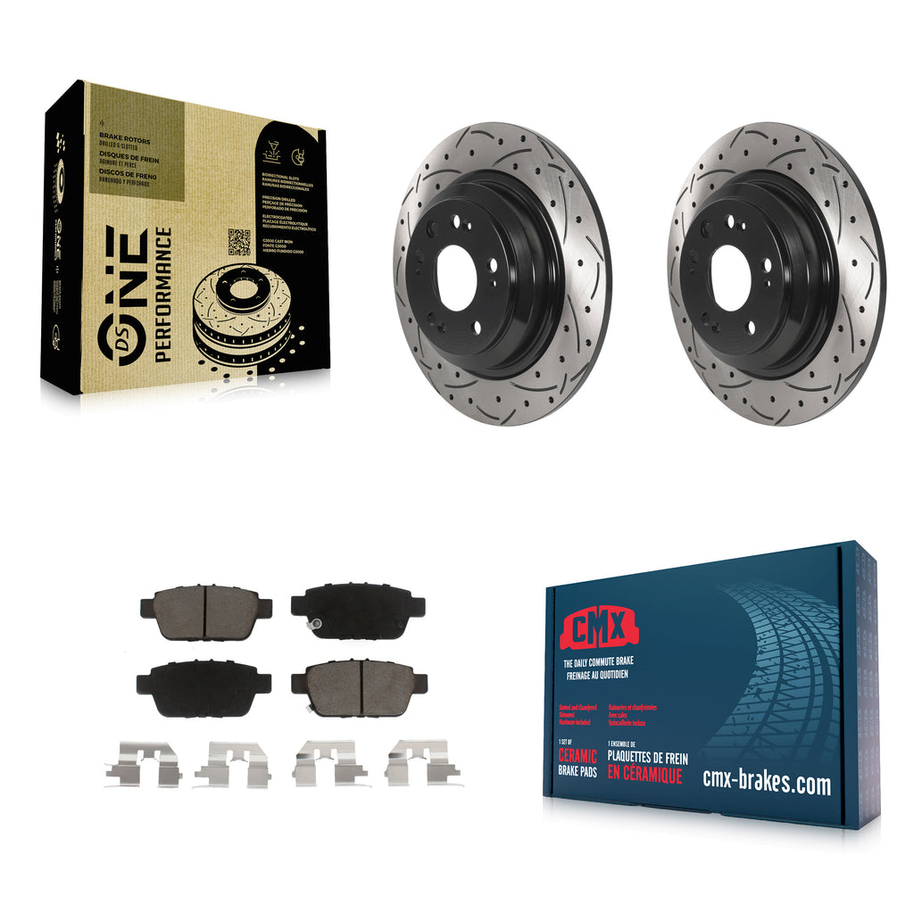 [Rear] 2009-2014 Acura TL Performance Drilled & Slotted Brake Rotor & Ceramic Pads Kit For Max Braking