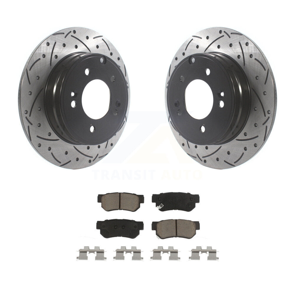 Rear Coated Drill Slot Disc Brake Rotors Ceramic Pad Kit For Hyundai Sonata 3.3L