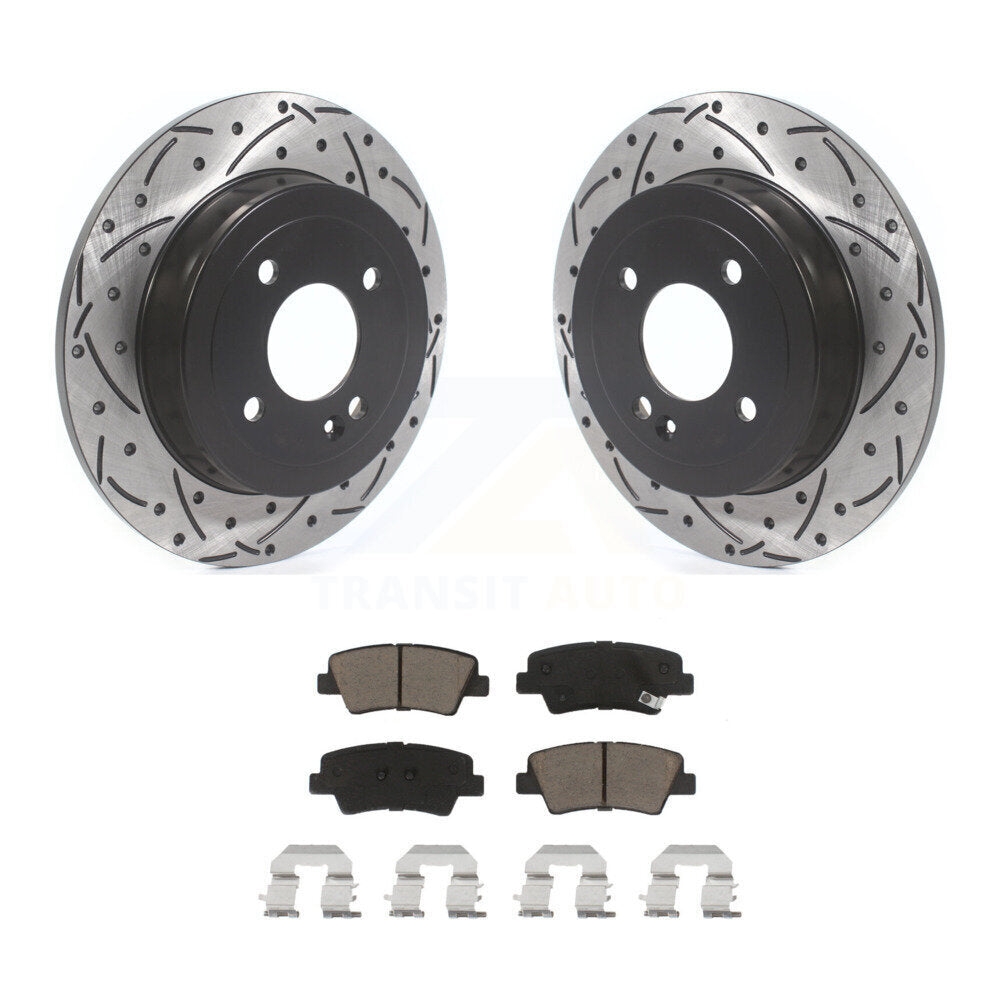 Rear Coated Drill Slot Disc Brake Rotors Ceramic Pad Kit For 2011 Hyundai Accent