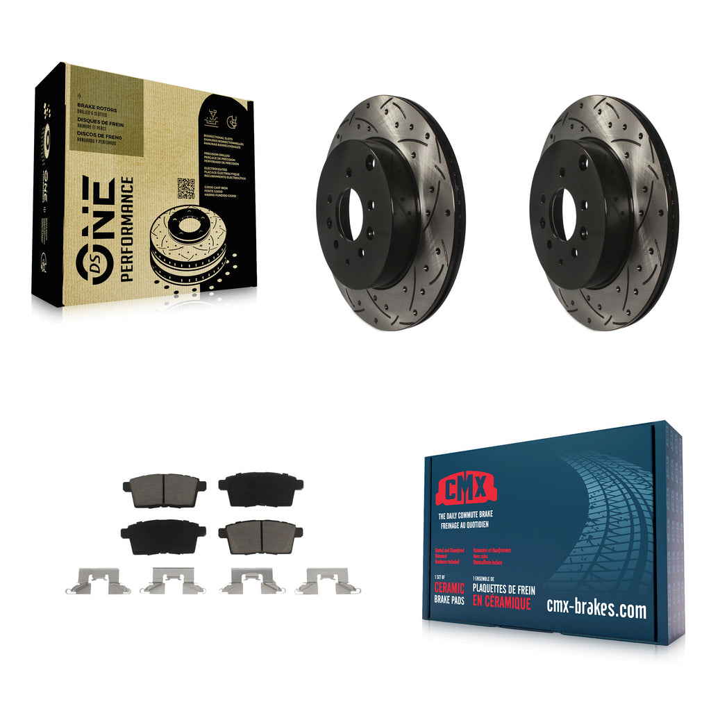 [Rear] 2007-2015 Mazda CX-9 Performance Drilled & Slotted Brake Rotor & Ceramic Pads Kit For Max Braking