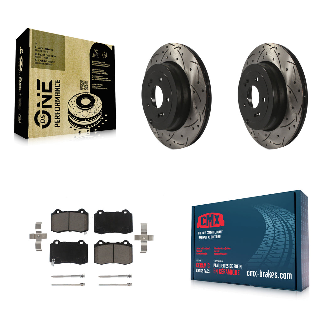 Rear Coat Drill Slot Disc Brake Rotors Ceramic Pad Kit For Hyundai Genesis Coupe