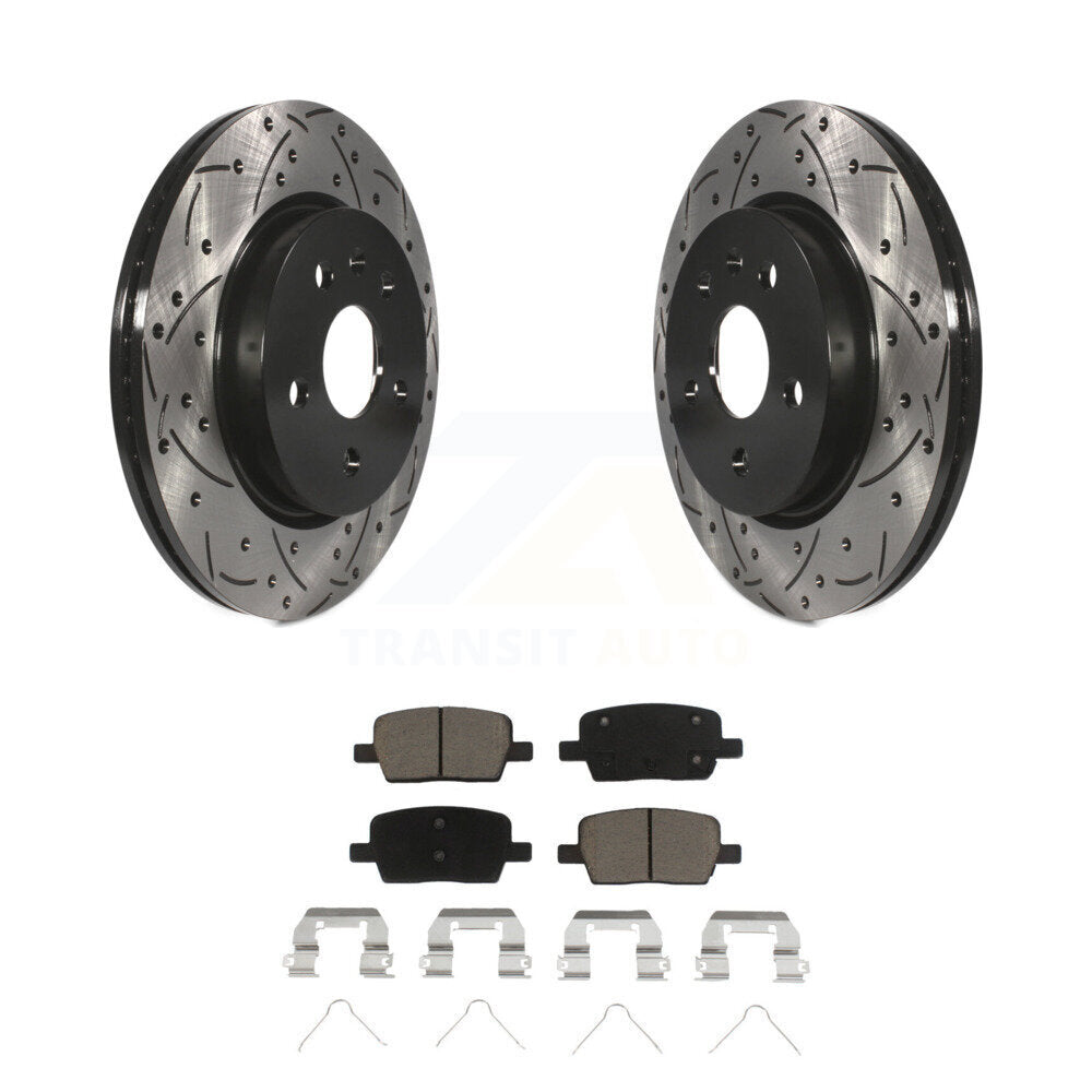 Rear Drilled Slot Brake Rotors Ceramic Pad Kit For Chevrolet Camaro Cadillac CT6