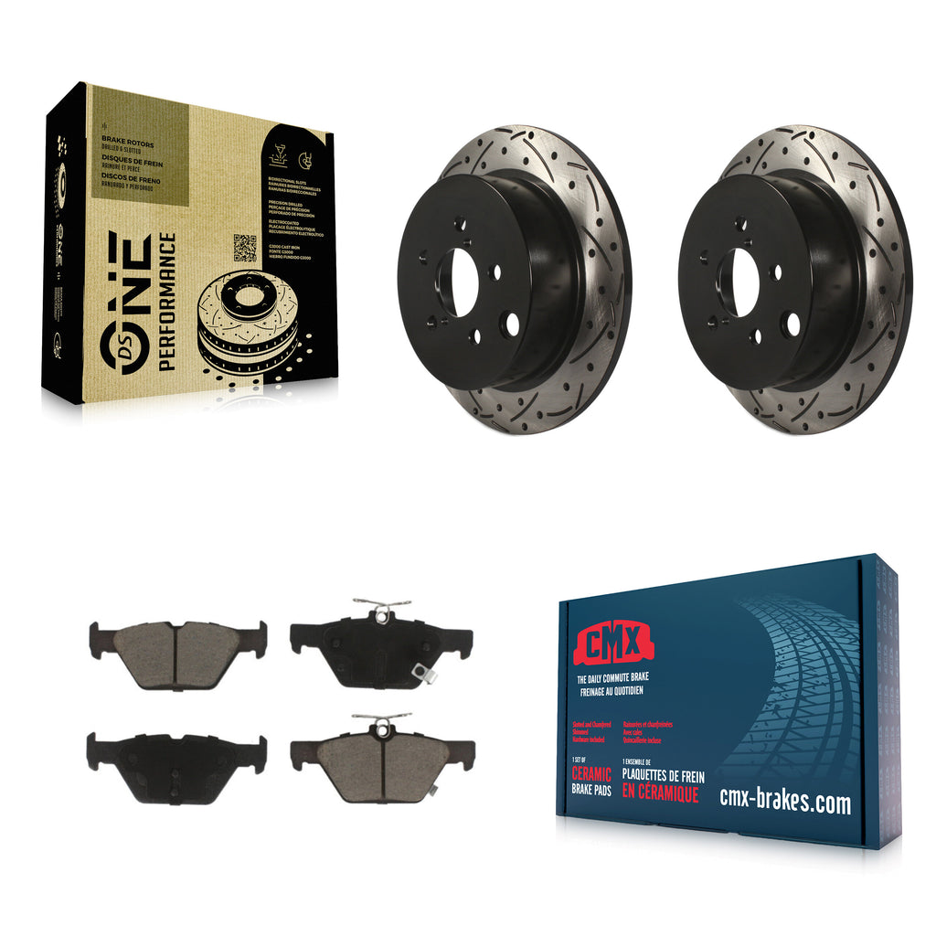 Rear Coated Drilled Slot Disc Brake Rotor & Ceramic Pad Kit For Subaru Crosstrek