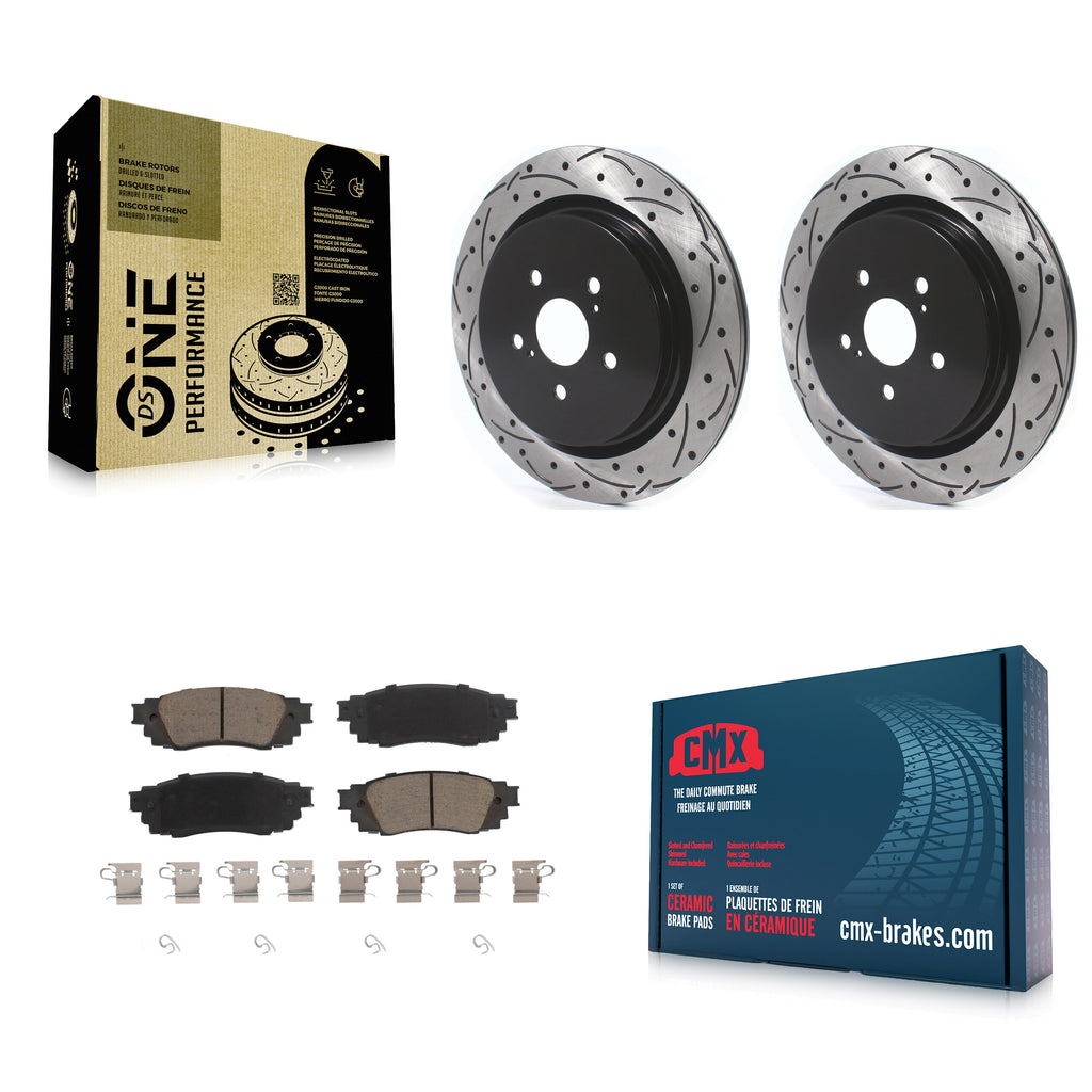 Rear Drilled Slot Disc Brake Rotor Ceramic Pad Kit For Lexus RX350 RX450h RX350L