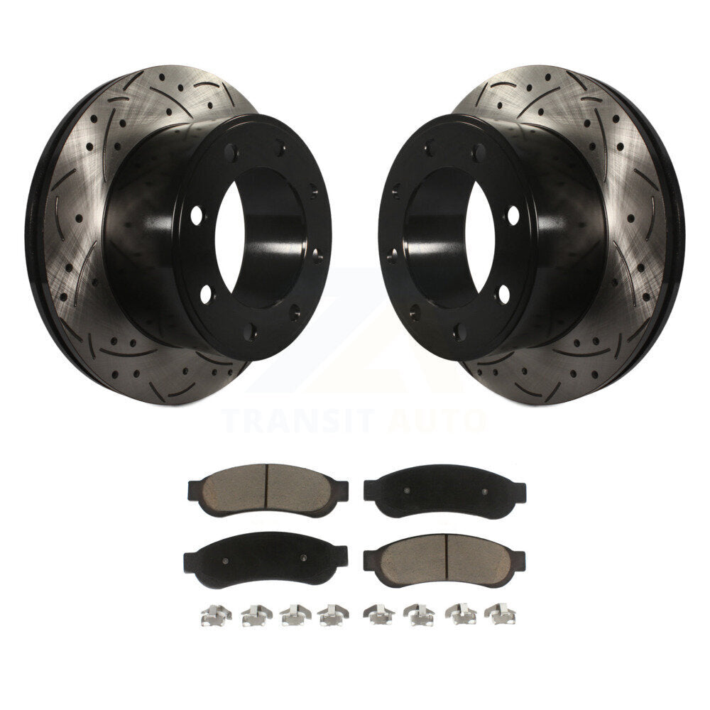 Rear Drill Slot Disc Brake Rotor Ceramic Pad Kit For Ford F-250 Super Duty F-350