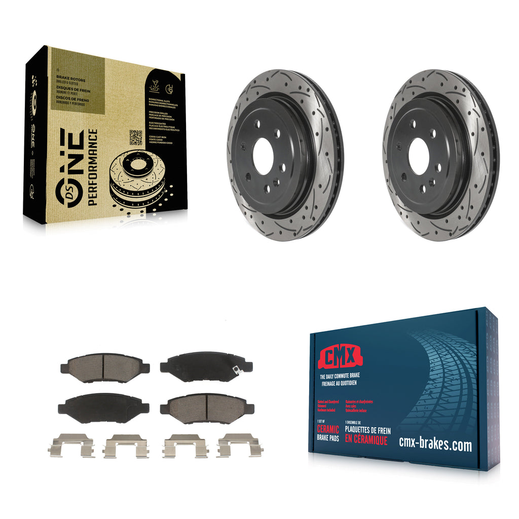 Rear Coat Drill Slot Disc Brake Rotor Ceramic Pad Kit For Cadillac SRX Saab 9-4X