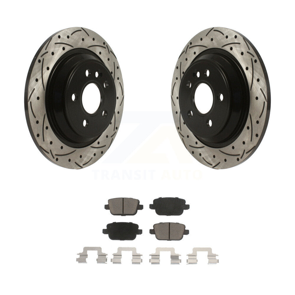 Rear Drilled Slot Disc Brake Rotor & Ceramic Pad Kit For 2008-2011 Volvo S80 FWD