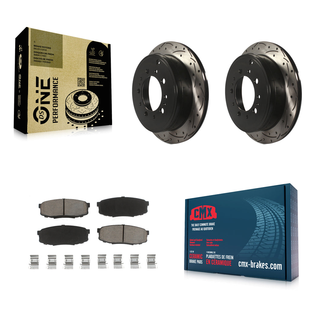 Rear Drill Slot Brake Rotor Ceramic Pad Kit For Toyota Tundra Sequoia Lexus Land