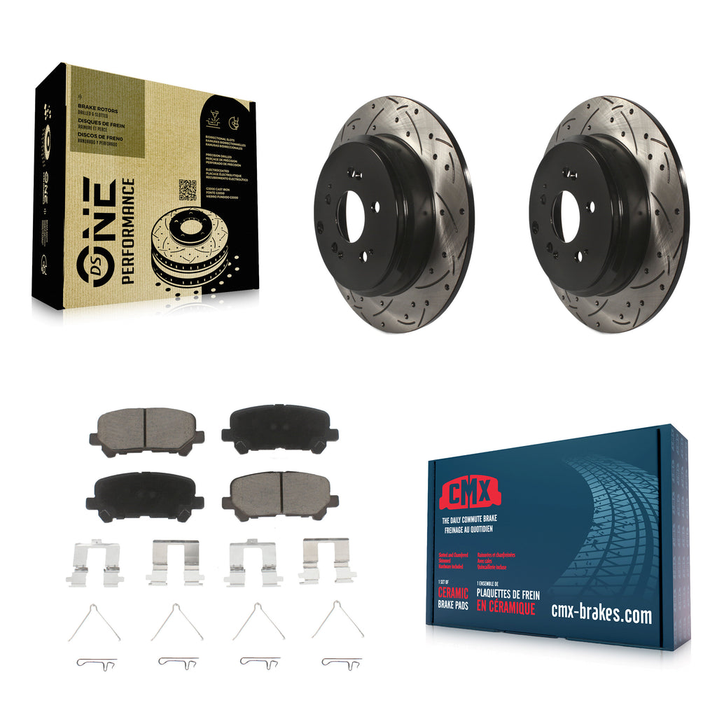 Rear Drilled Slot Brake Rotors Ceramic Pad Kit For Honda Odyssey Pilot Acura MDX