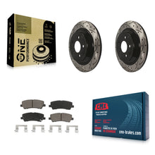 Charger l'image dans la galerie, Rear Coated Drilled Slotted Disc Brake Rotors &amp; Ceramic Pad Kit For Ford Mustang