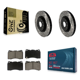 [Front] 2017-2019 Honda Civic Type R Performance Drilled & Slotted Brake Rotor & Ceramic Pads Kit For Max Braking