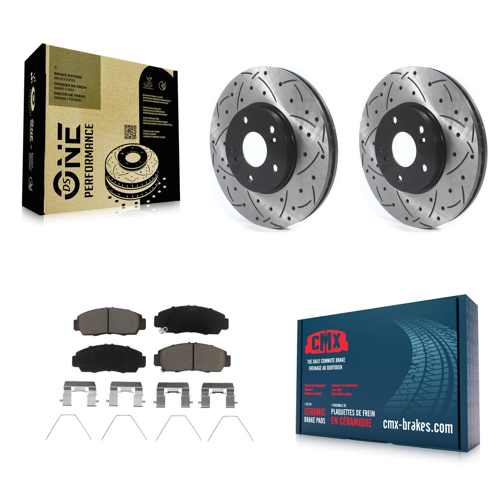 Front Drilled Slot Disc Brake Rotor & Ceramic Pad Kit For Honda Accord Acura TSX