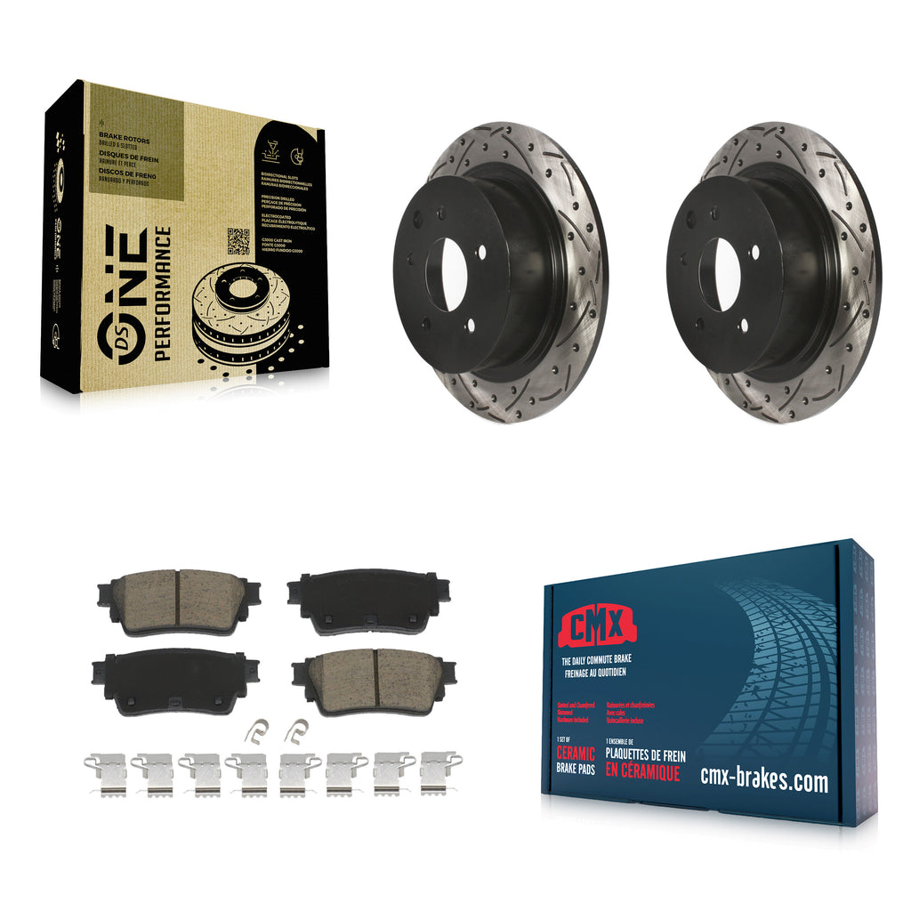 Rear Drill Slot Disc Brake Rotor Ceramic Pad Kit For 2019-2020 Nissan Altima AWD