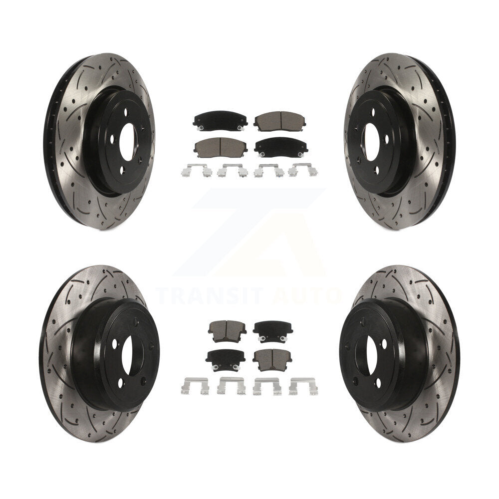 Front Rear Coated Drill Slot Disc Brake Rotors Ceramic Pad Kit For Dodge Charger