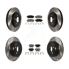 Front Rear Coated Drill Slot Disc Brake Rotors Ceramic Pad Kit For Dodge Charger