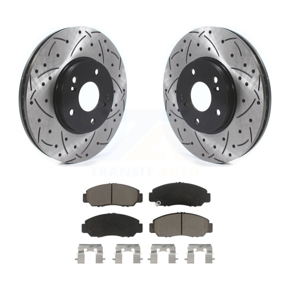 Front Coated Drilled Slotted Disc Brake Rotor & Ceramic Pad Kit For Honda Accord