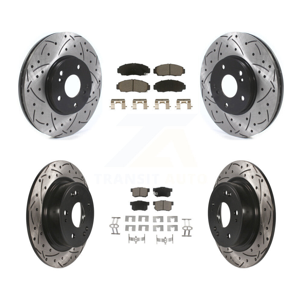 Front Rear Coated Drilled Slot Disc Brake Rotor Ceramic Pad Kit For Honda Accord