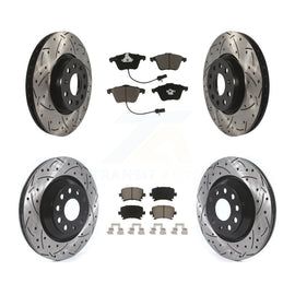 Front Rear Coated Drill Slot Disc Brake Rotors Ceramic Pad Kit For Volkswagen CC