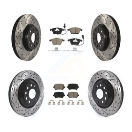 Front Rear Coated Drill Slot Disc Brake Rotors Ceramic Pad Kit For Volkswagen CC