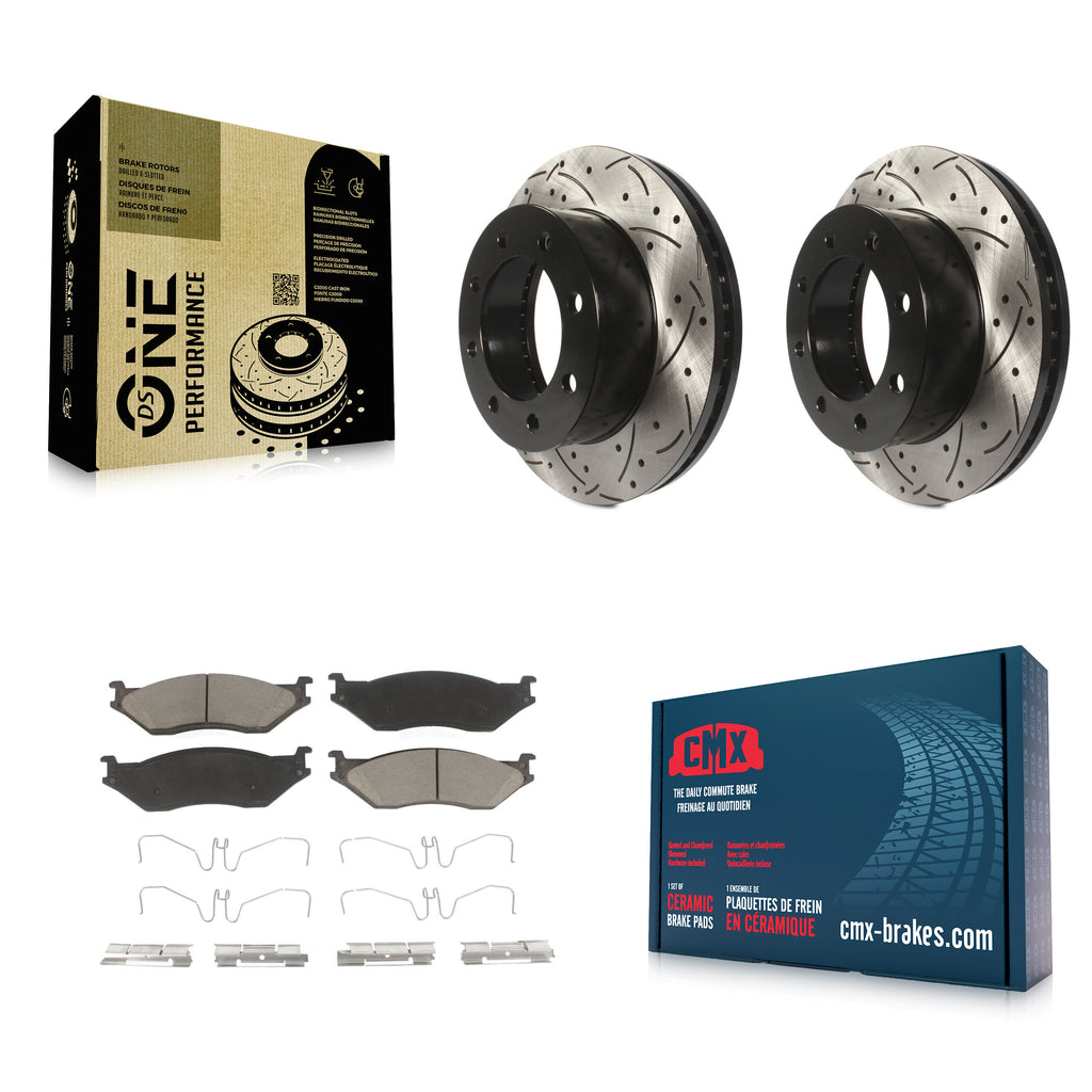 Front Coat Drill Slot Disc Brake Rotor Ceramic Pad Kit For Ford F-450 Super Duty