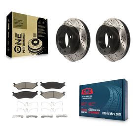 Front Coat Drill Slot Disc Brake Rotor Ceramic Pad Kit For Ford F-450 Super Duty