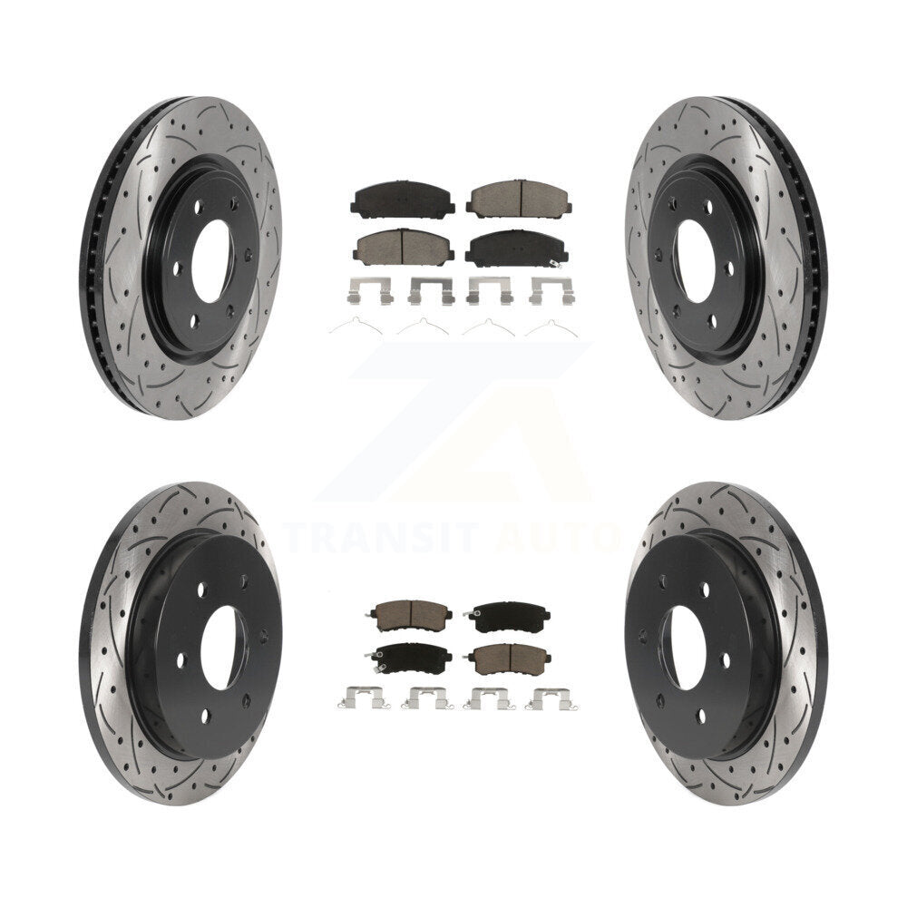 Front Rear Coated Drill Slot Disc Brake Rotors Ceramic Pad Kit For Nissan Armada