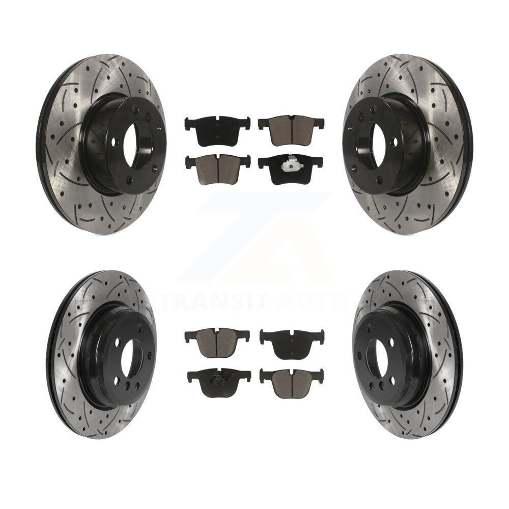 Front Rear Coated Drilled Slotted Disc Brake Rotors Ceramic Pad Kit For BMW 330i
