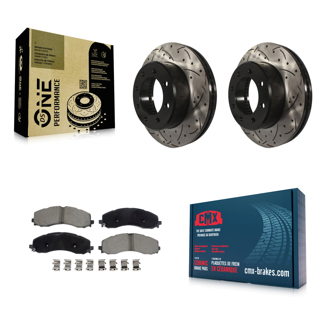 Front Drilled Slot Disc Brake Rotors Ceramic Pad Kit For 2019-2022 Ram 2500 3500
