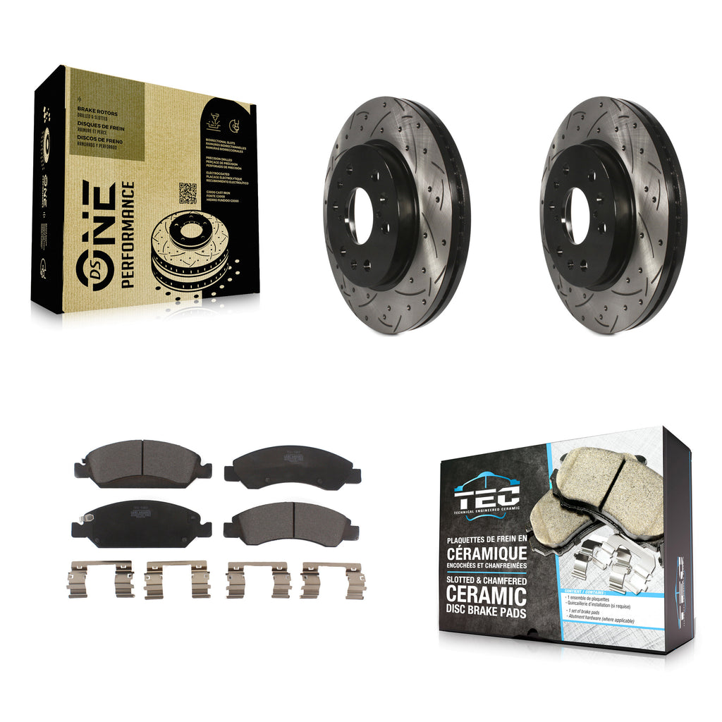 Front Drill Slot Brake Rotor Ceramic Pad Kit For Chevrolet Silverado 1500 GMC XL