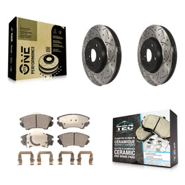[Front] 10-15 Chevrolet Camaro LT LS Performance Drilled & Slotted Brake Rotor & Ceramic Pads Kit For Max Braking
