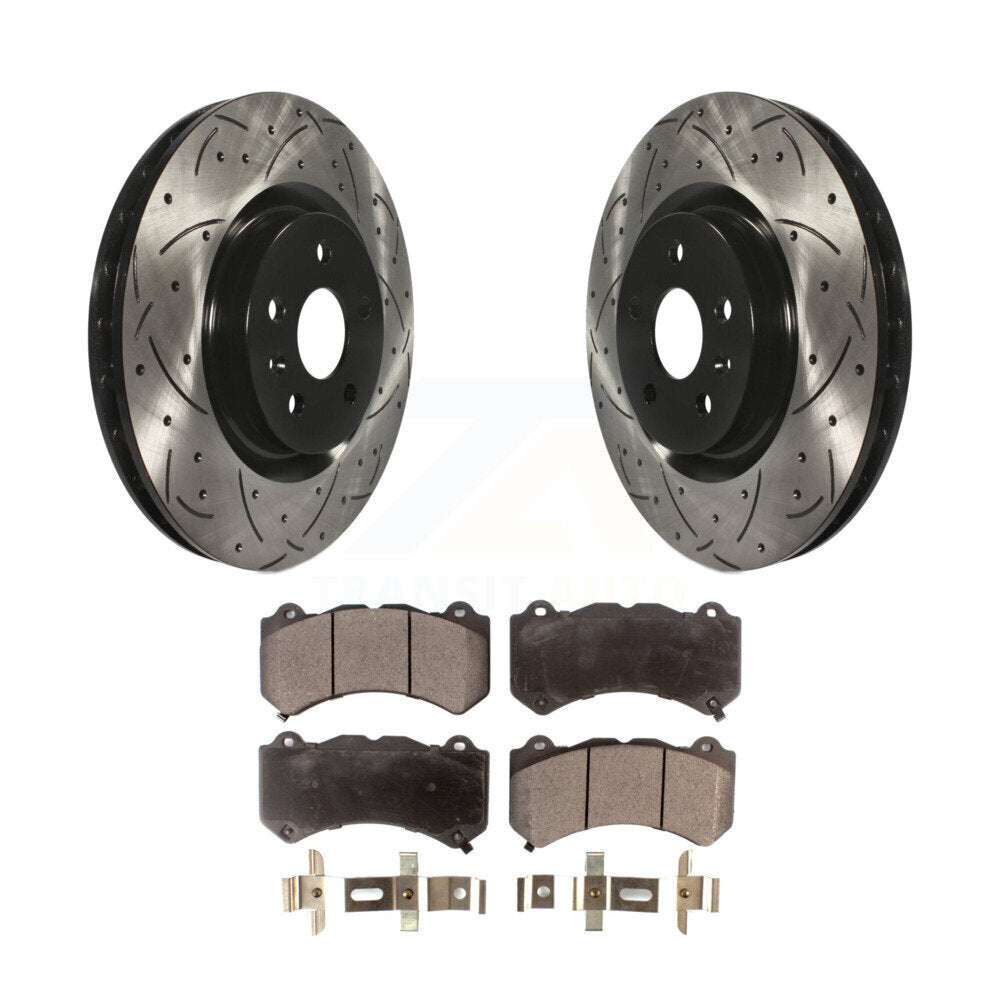 Front Drill Slot Disc Brake Rotors Ceramic Pad Kit For 2014 Chevrolet Camaro ZL1