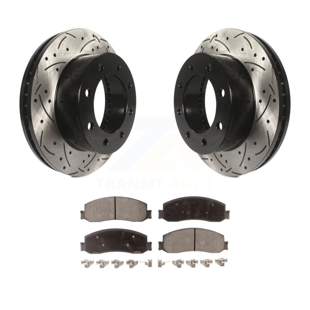 Front Drill Slot Brake Rotor Ceramic Pad Kit For Ford F-250 Super Duty F-350 4WD