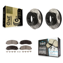 Front Drill Slot Brake Rotor Ceramic Pad Kit For Ford F-250 Super Duty F-350 4WD