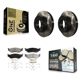 Front Drilled Slot Brake Rotor & Ceramic Pad Kit For Ford F-450 Super Duty F-550