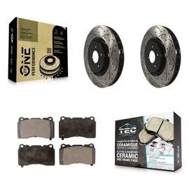 Front Coated Drilled Slotted Disc Brake Rotor & Ceramic Pad Kit For Ford Mustang