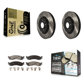 [Front] 2010-2012 Ford Taurus SHO Performance Drilled & Slotted Brake Rotor & Ceramic Pads Kit For Max Braking