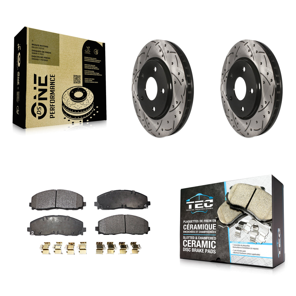 Front Coated Drill Slot Disc Brake Rotor Ceramic Pad Kit For Dodge Grand Caravan