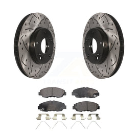 [Front] 2014-2015 Honda Civic Touring Performance Drilled & Slotted Brake Rotor & Ceramic Pads Kit For Max Braking